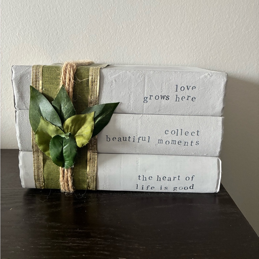 Decorative Grey Book Stack with Green Ribbon